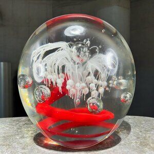 Dynasty Gallery Large Art Glass Paperweight Figurine Heavy Orb Bubbles Swirls
